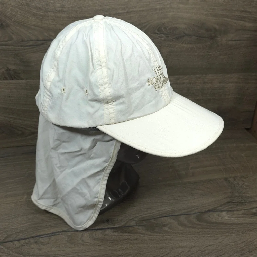 VINTAGE The North Face Hat Cap Strap Back One Size Cream Mens Sun Shield 90s